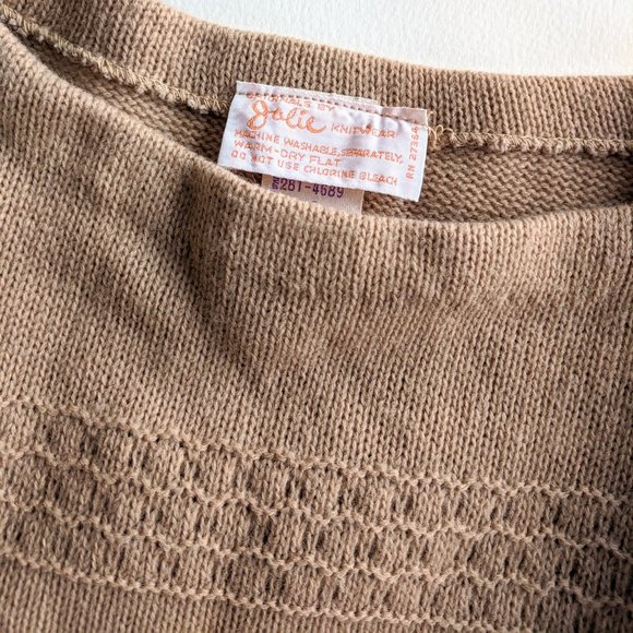 Twee Vintage Sweater Puffed Sleeves Boatneck Taupe 1970s 1980s Knit Grannycore - Picture 4 of 8